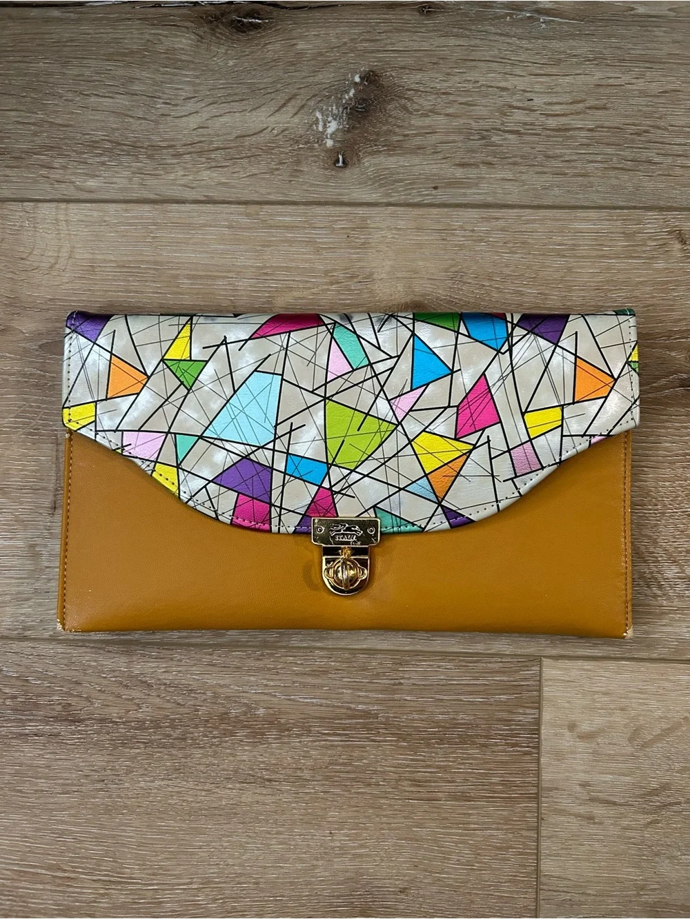 Multicolor Geometric Foldover Clutch - Mustard Accent